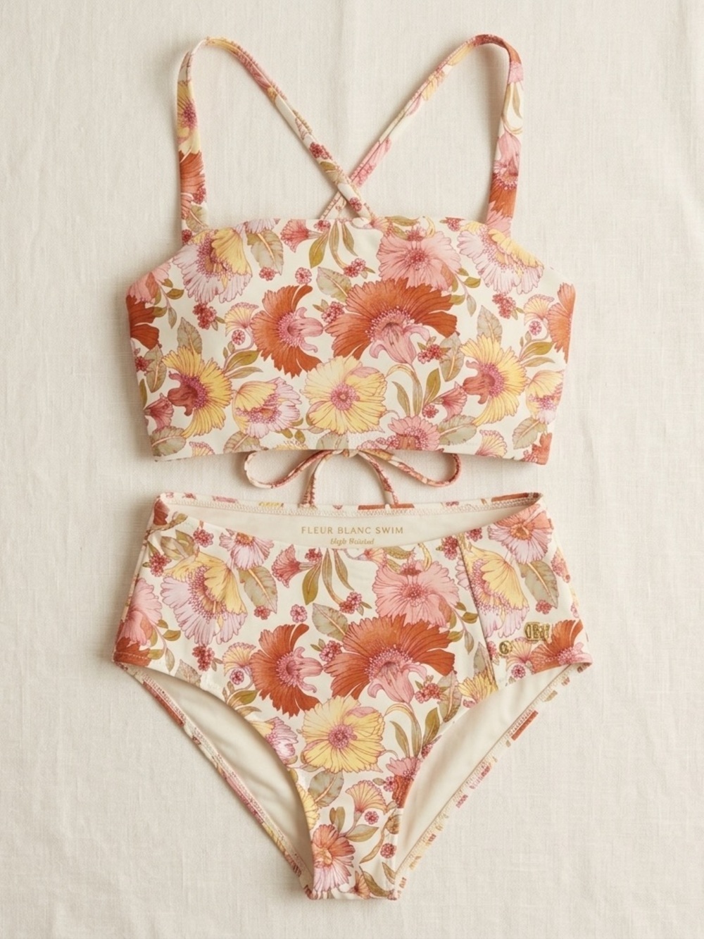 Shade & Shore Floral Bandeau Bikini Top in Pink, Yellow & Cream